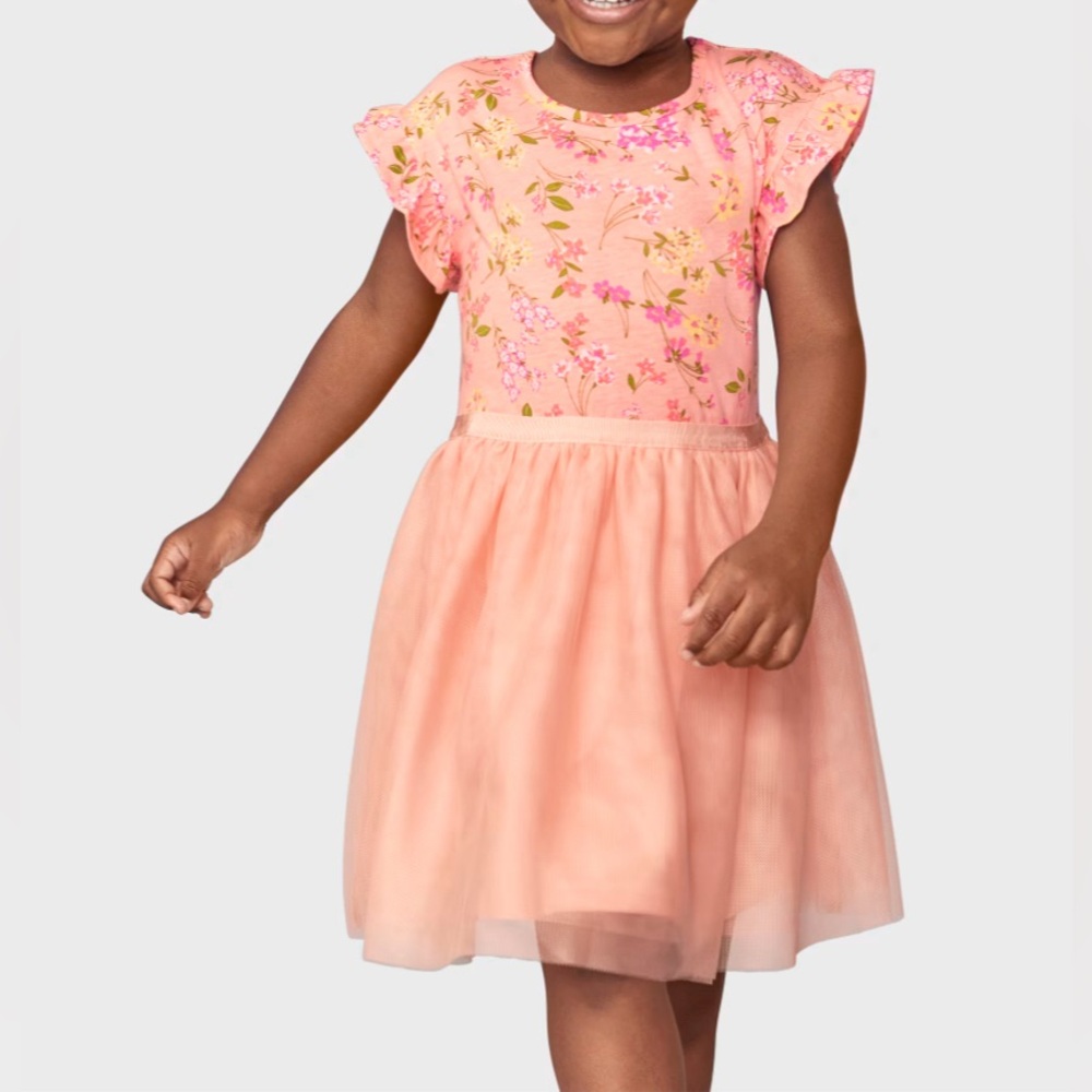 Girls Pink Peach Floral Fit and Flare Mesh Dress size 4T NWT MSRP $33